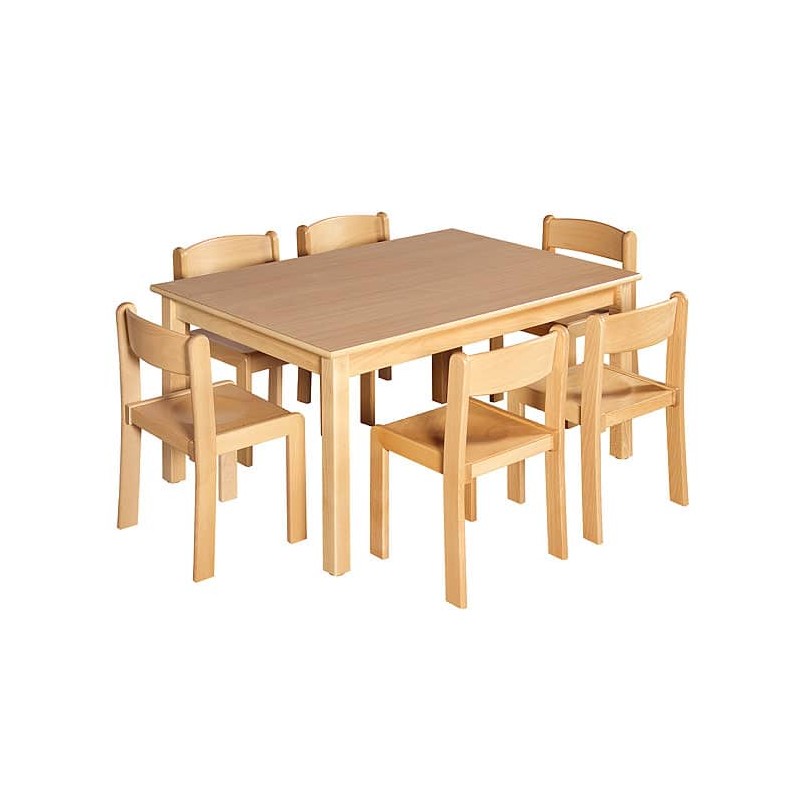 Set:Table en bois 120 x 80 cm + 6 chaises