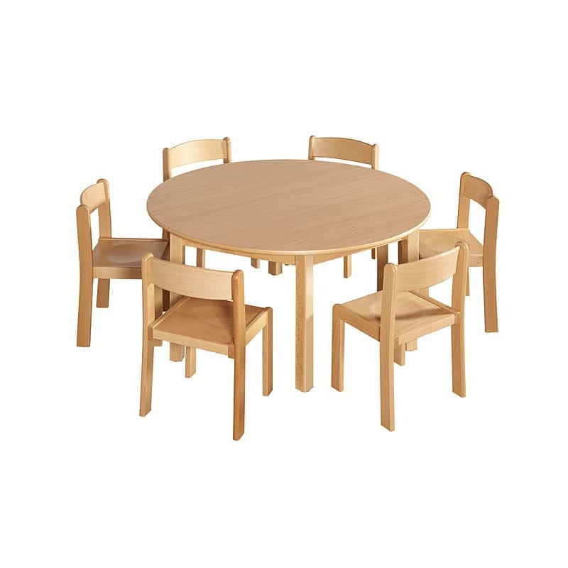 Set:Table ronde en bois 120 cm + 6 chaises
