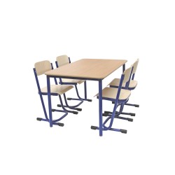 Set de 1 Table 120/80 cm avec 4 chaises appui sur table
