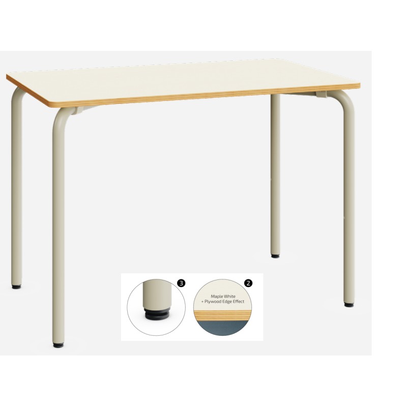 Bureau scolaire rectangulaire plateau mélaminé structure métallique