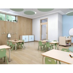 Classe avec bureau scolaire rectangulaire plateau mélaminé structure métallique