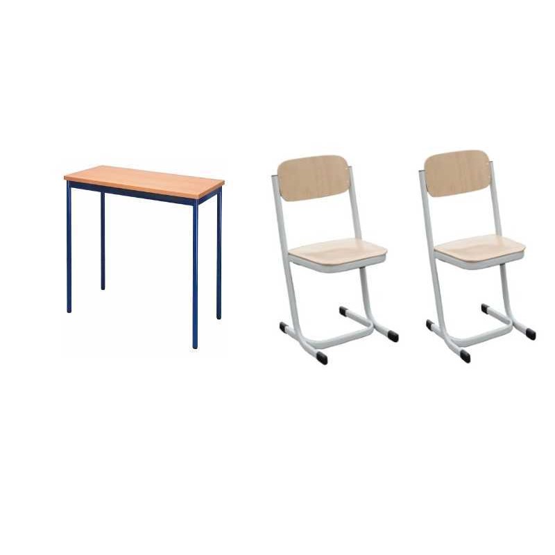 Set: 1Table stratifiée 120 x 60 cm +2 chaises appui sur table
